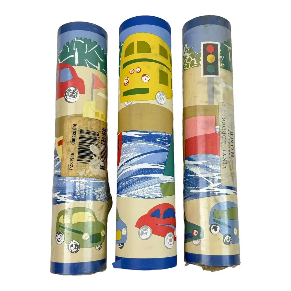 Laura Ashley Wallpaper Border 3 Rolls Children's Nursery Bus Cars Boat 32’x10”